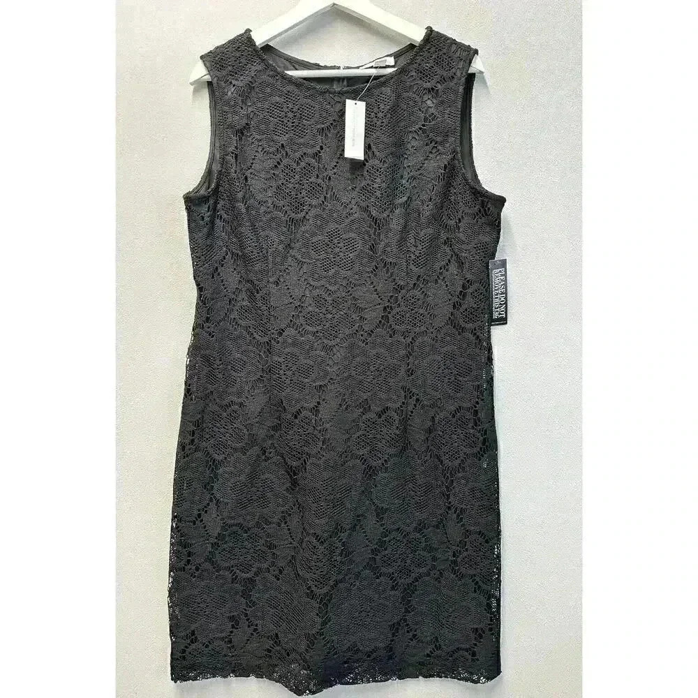 New York & Company Womenβs Size 14 Black Floralβ Lace Overlay Sheath Dress
